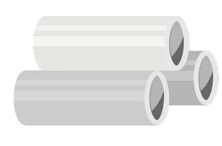 Tres tubos cilíndricos de diferentes tamaños en tonos blanco y gris.